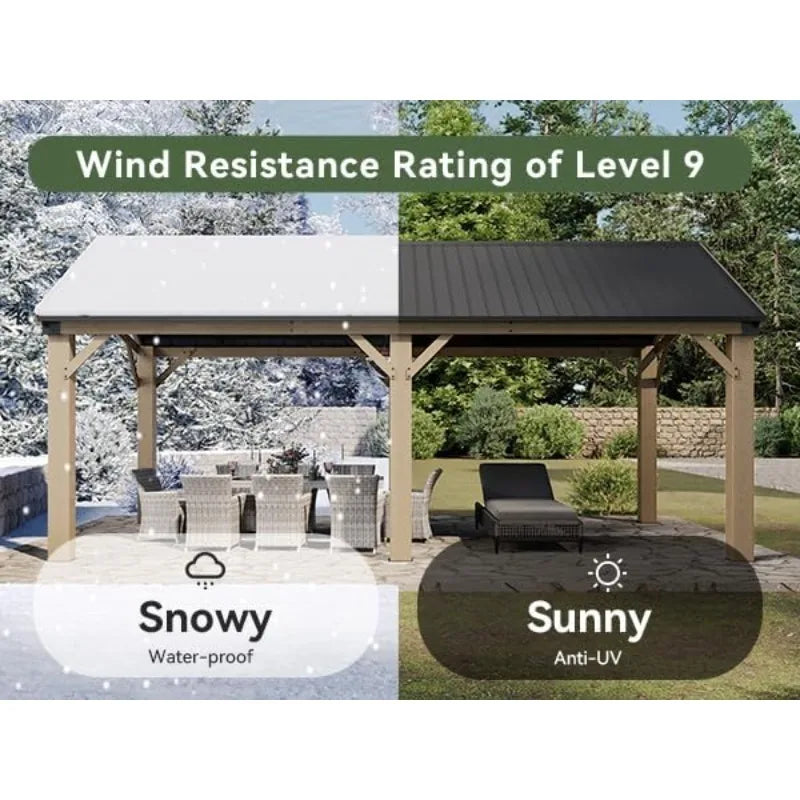 12' x 20' Outdoor Wood Gazebo, with Galvanized Steel Gable Roof, for Patio, Garden, Deck, Cedar Wood