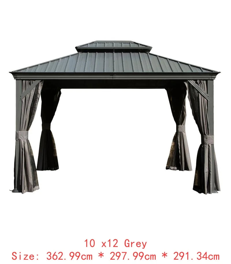 14x22 Hardtop Gazebo, Upgraded Metal Canopy with Drainage System, Dual-Layer Galvanized Steel Roof, Includes Curtains &