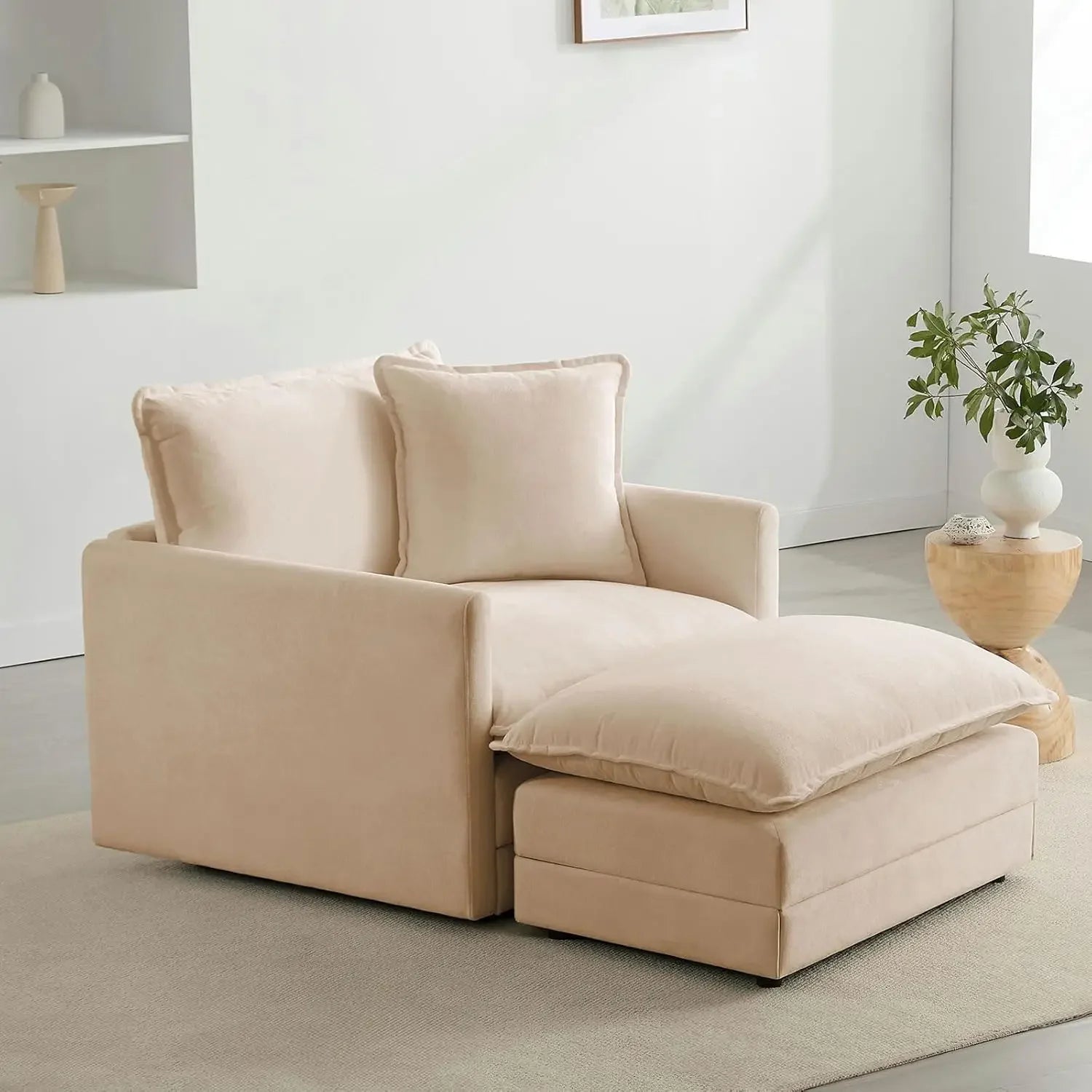 Chenille Oversized Accent Chair with Ottoman – 39″ Wide Lounge Reading Chair Set