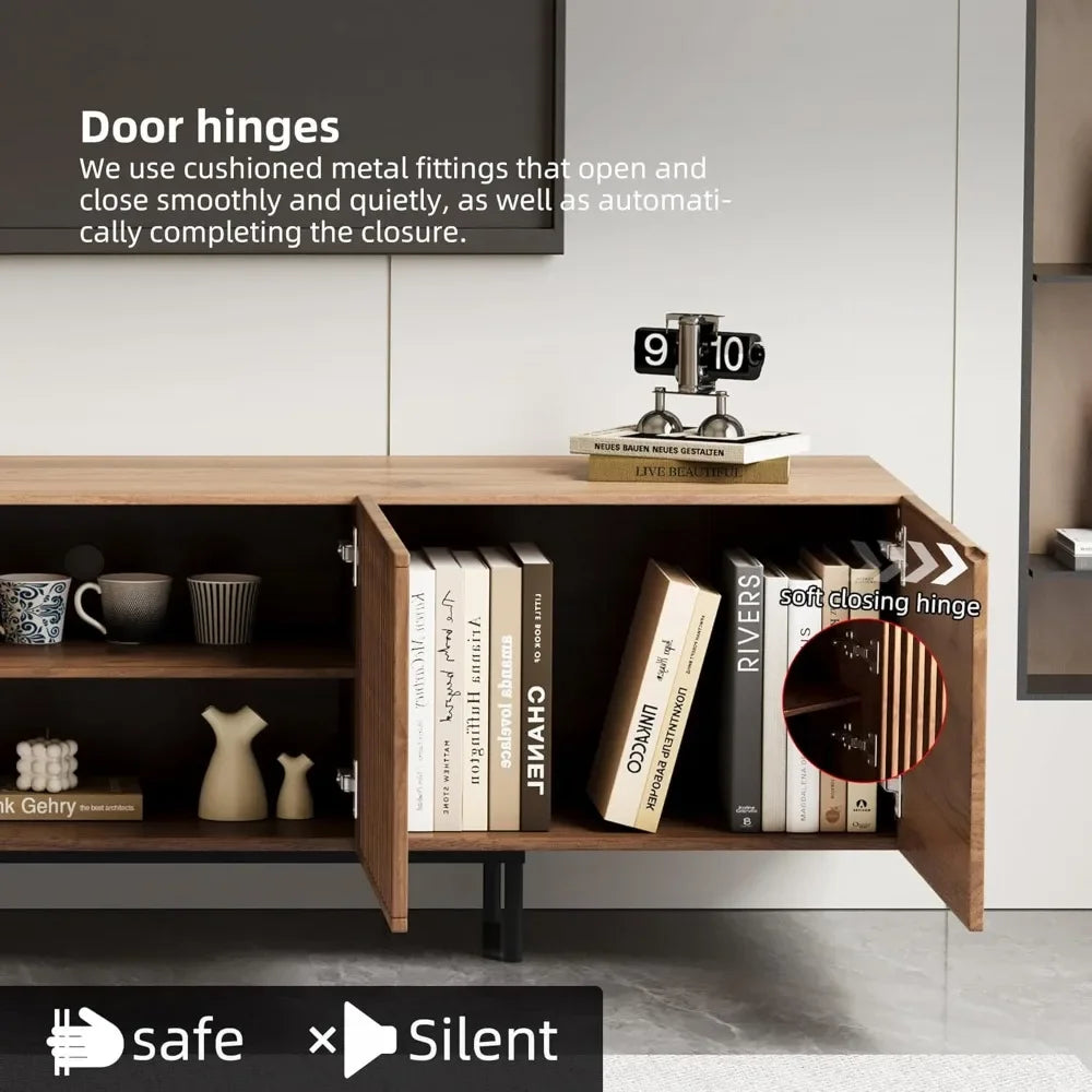 Modern Extendable Walnut TV Console for 75+ Inch Screens with Grille Doors And Drawers for Living Room And Bedroom