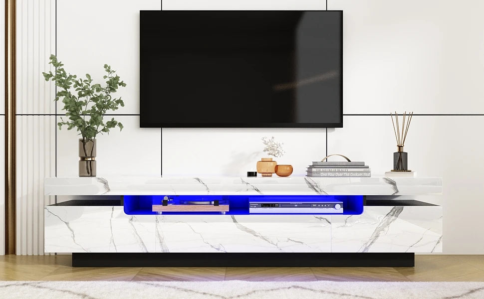 71In LED TV Stand for 75/80 Inch TV, Modern Gaming TV Cabinet for Living Room, High Gloss Entertainment Center with Storage