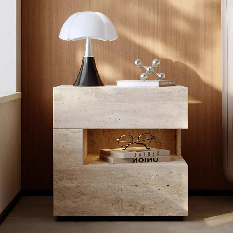 Wabi Sabi Minimalist Nightstands Rectangle Trendy Premium Glam Nightstands Bedroom Hidden Storage Mesilla De Noche Furniture