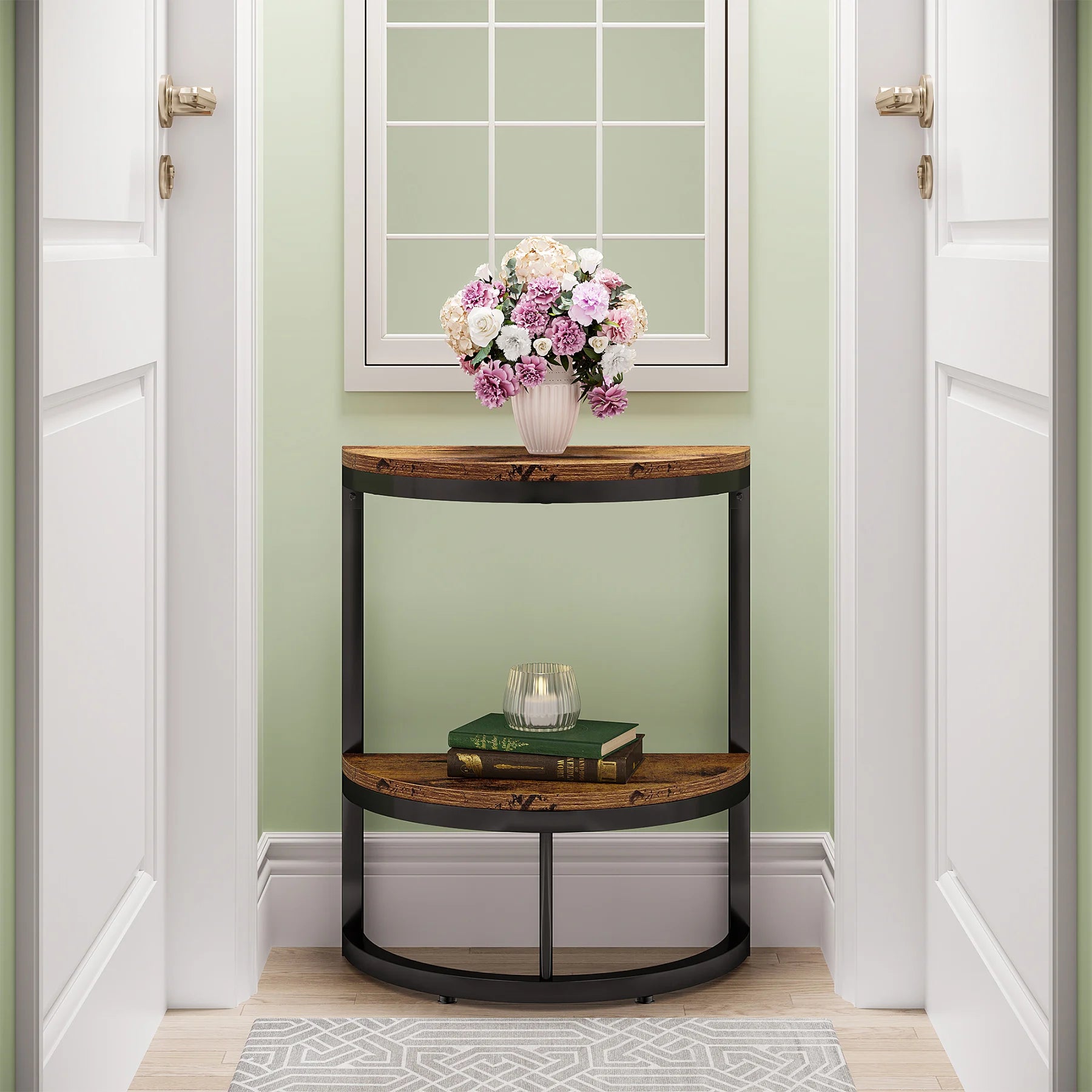 Tribesigns End Table Semi Circle, Small Half Round Side Table with Storage Shelf, Accent Table Slim C Table for Sofa Couch