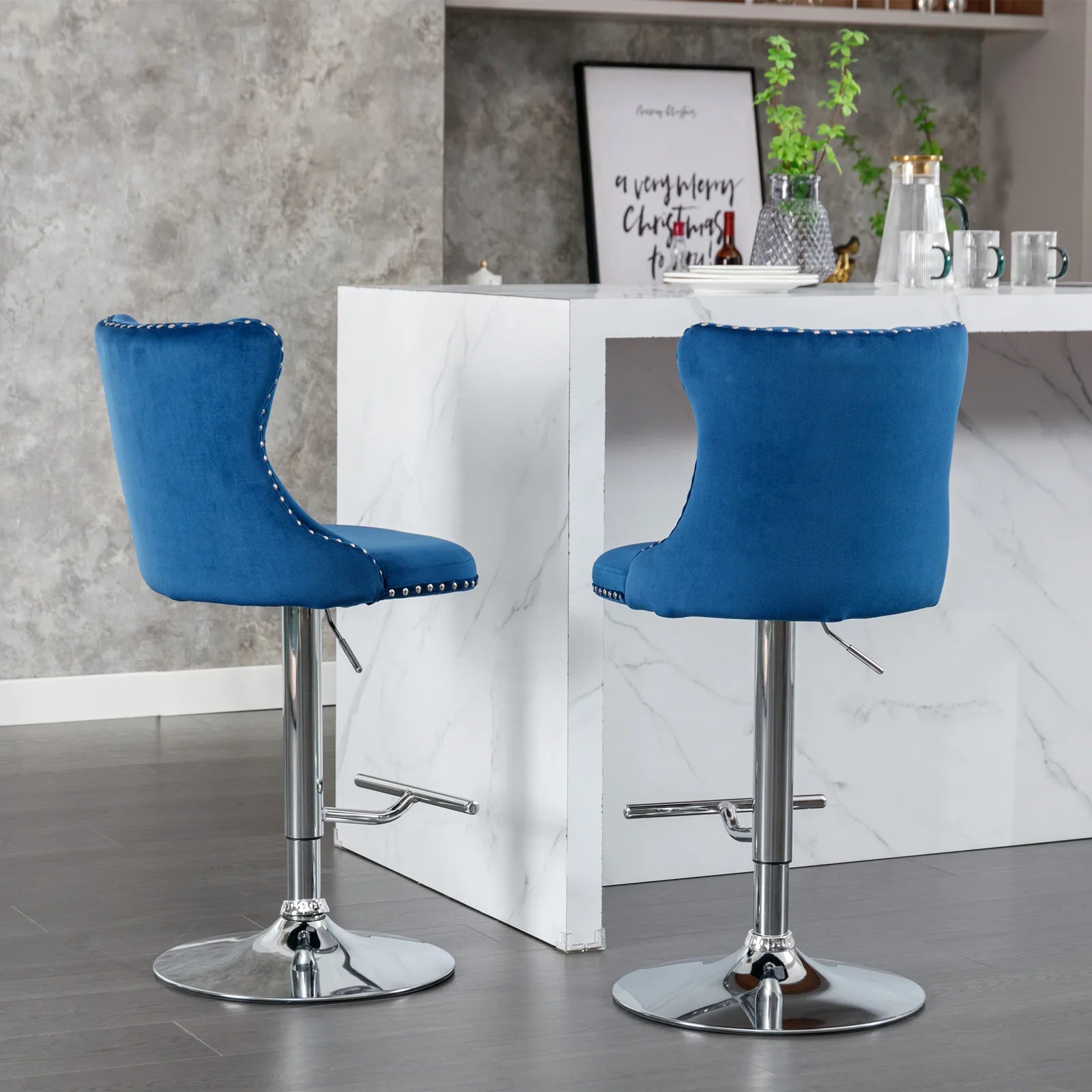 Swivel Velvet Bar Stools – Adjustable Counter-Height Chairs (Set of 2)