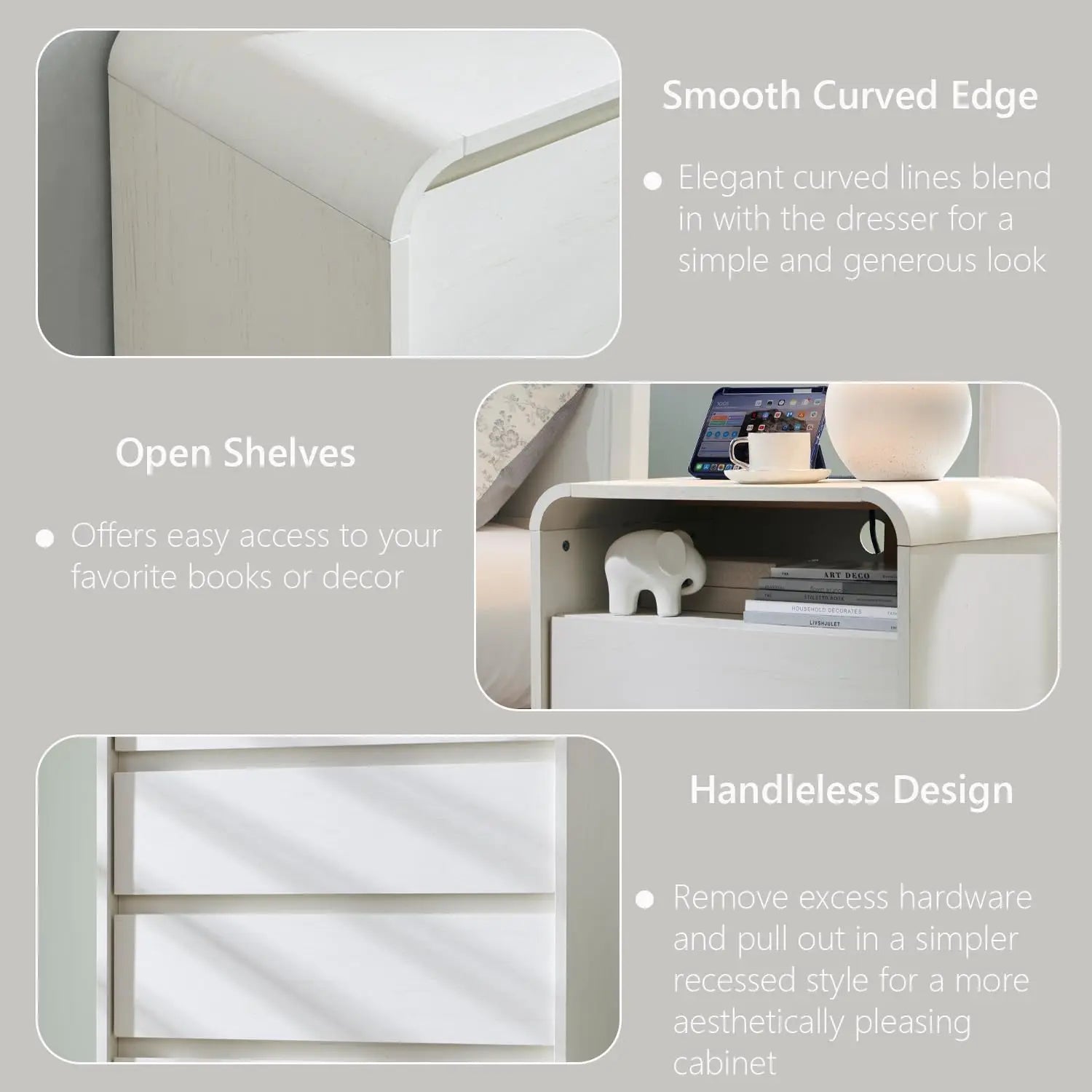 25" Tall Modern Nightstand with Charging Station, 23.6'' Wide Wood Bedside Table w/2 Storage Drawers,for Bedroom, Living Room