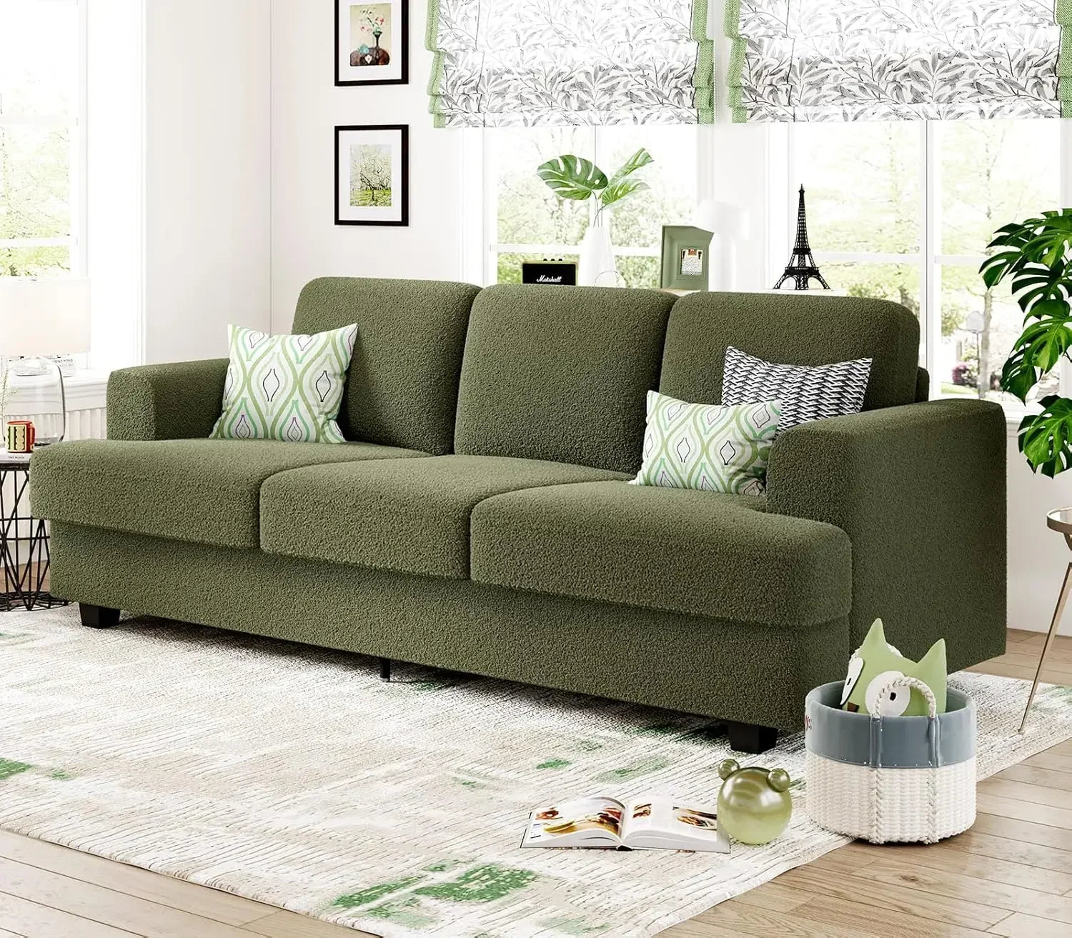 89" 3-Seater Cloud-Style Deep-Seat Sofa, Chenille Fabric, Wood Frame, Easy Assembly for Living Room