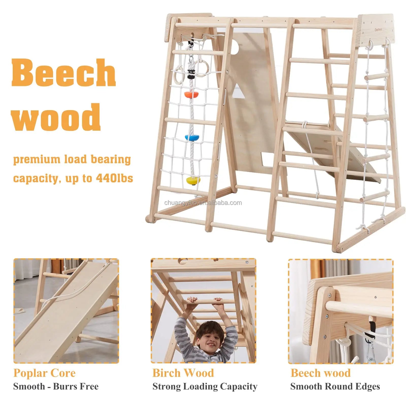 Wooden Jungle Gym for Kids – Indoor & Outdoor Climbing Set with Slide & Swing