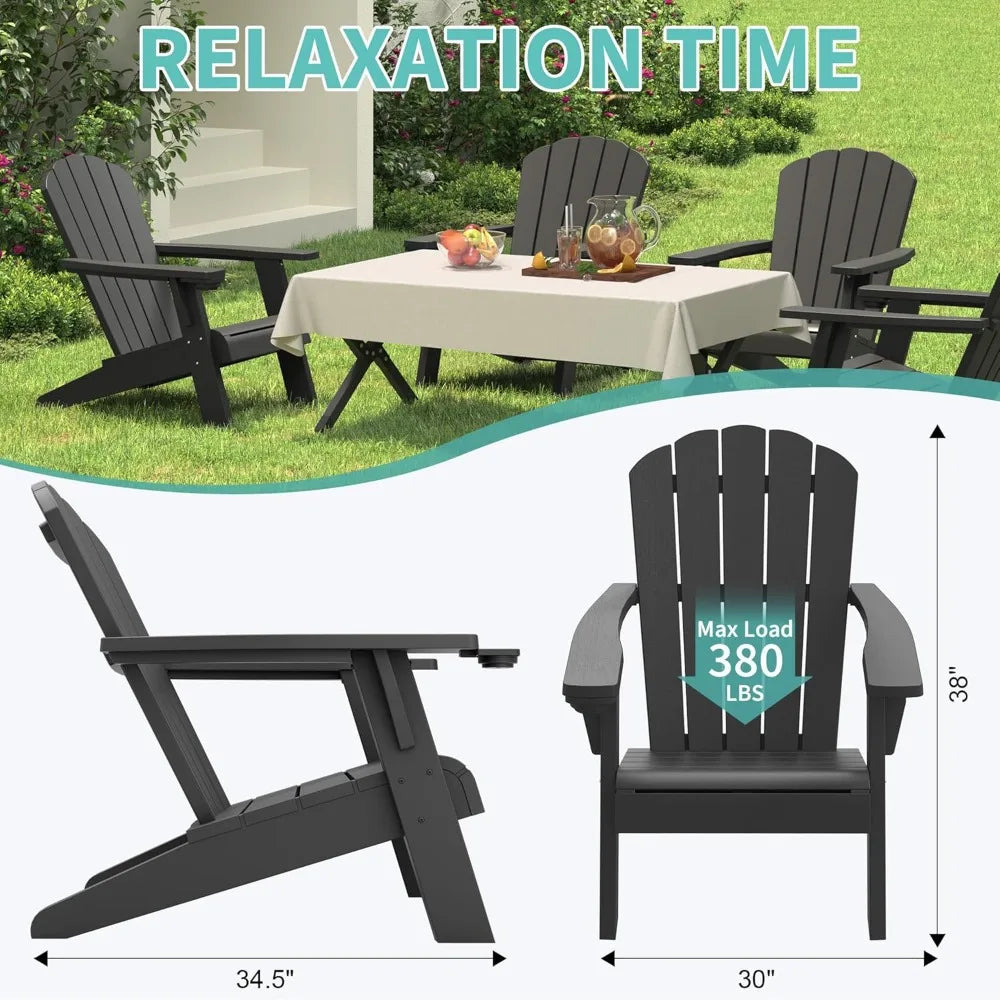 Set of 4 Weather-Resistant Plastic Adirondack Chairs with Cup Holders, HDPE Outdoor Furniture
