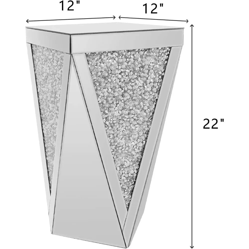 Silver Mirrored End Table, Crystal Inlay Side Table Accent Table, Small Mirrored Coffee Table for Living Room, Bedroom GN152TB
