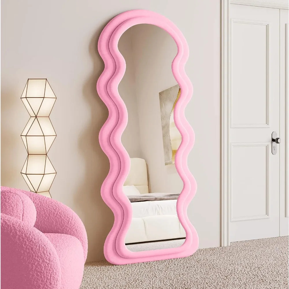Full Length Mirror 63x24, Irregular Wavy Mirrors, Wave Arched Floor Mirror, Wall Mirror Standing Hanging or Leaning