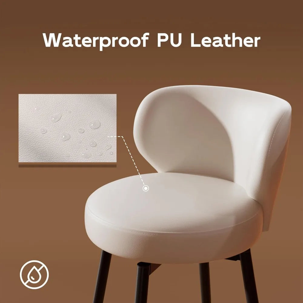 Swivel Counter-Height Bar Stools – Upholstered Leather with Back & Footrest (Set of 4)
