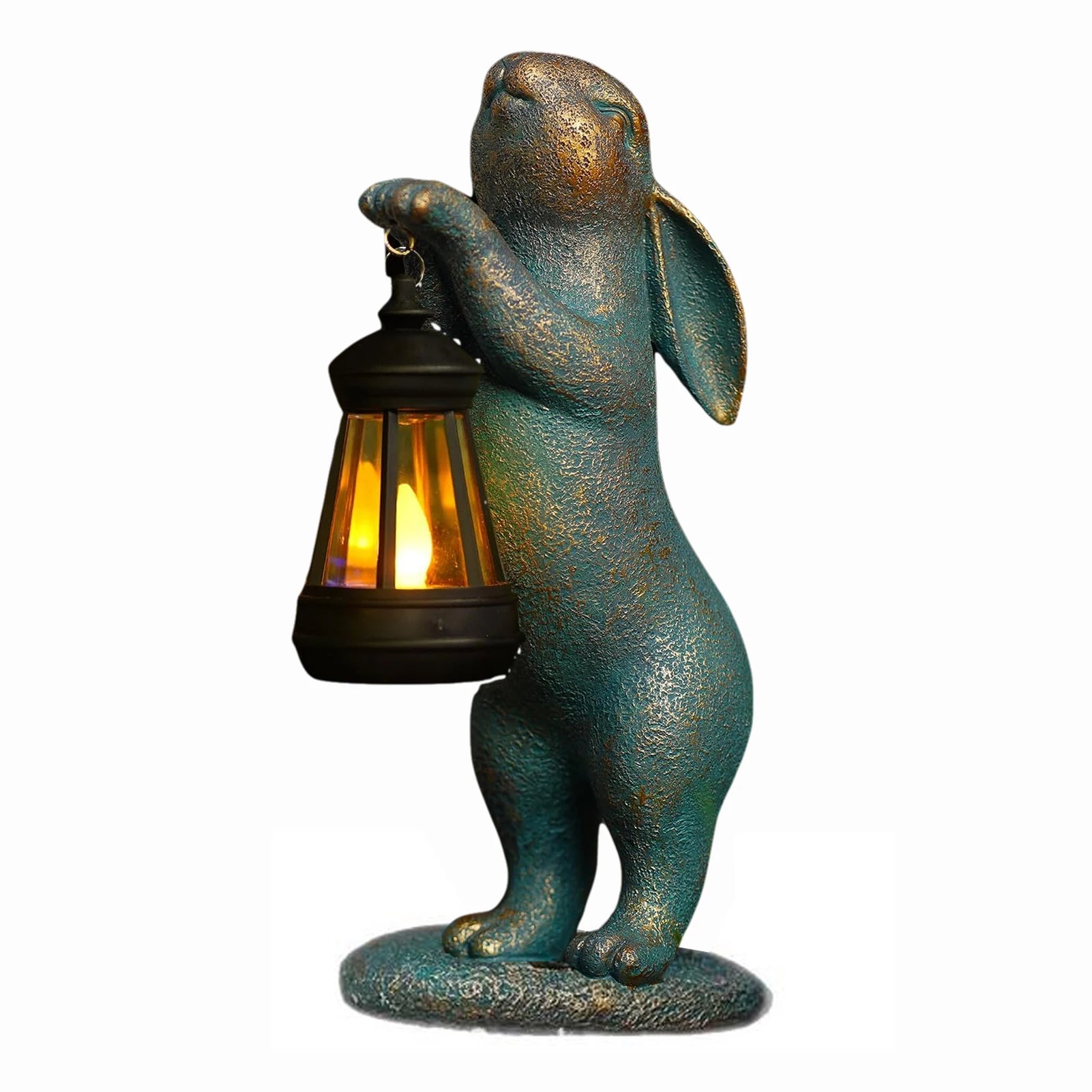 Garden Statues Rabbit with Solar Lantern Outdoor Bunny Figurines Decorations for Patio Yard Lawn Ornaments Gifts