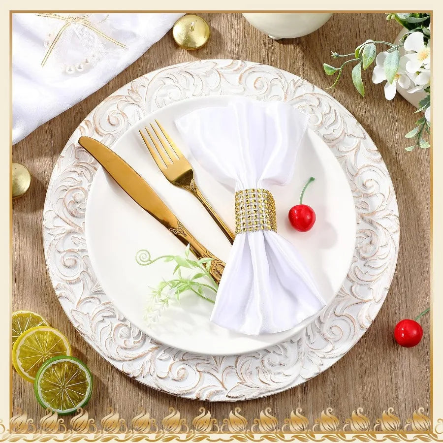 50PCS Antique Charger Plates – 13″ Embossed Rim Decorative Round Chargers