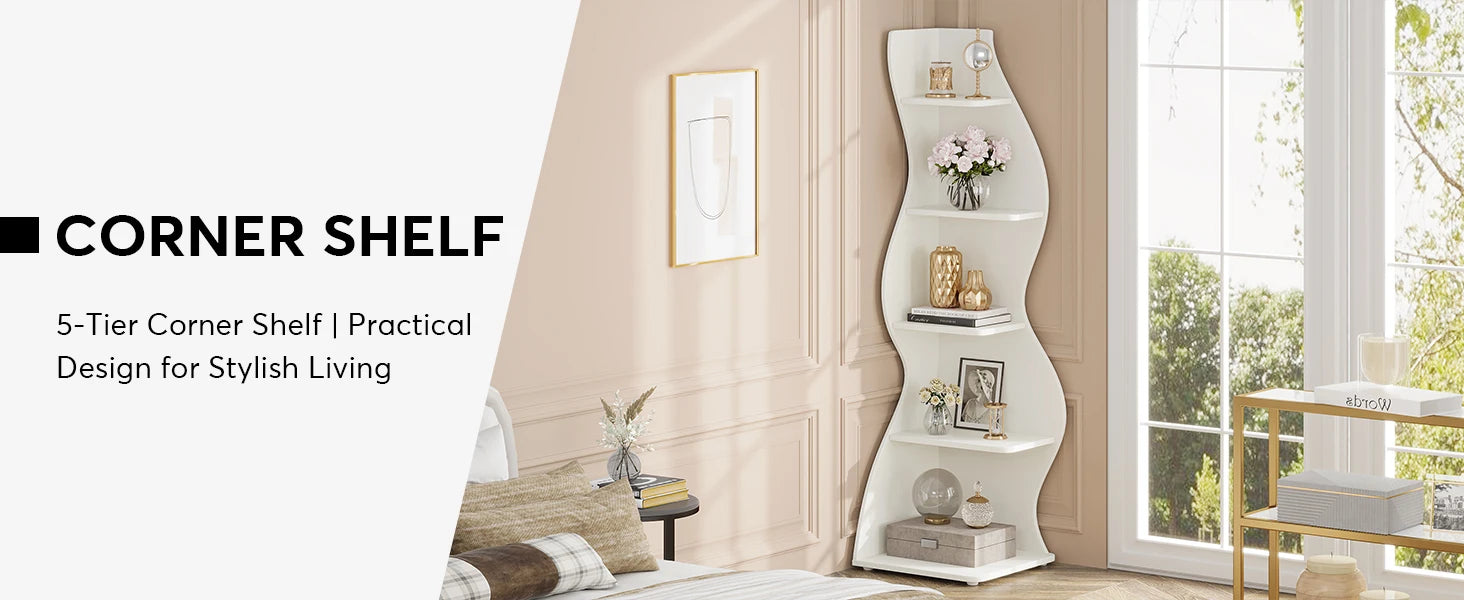Tribesigns Modern 5-Tier Corner Bookshelf – Wall Corner Storage Rack & Plant Stand