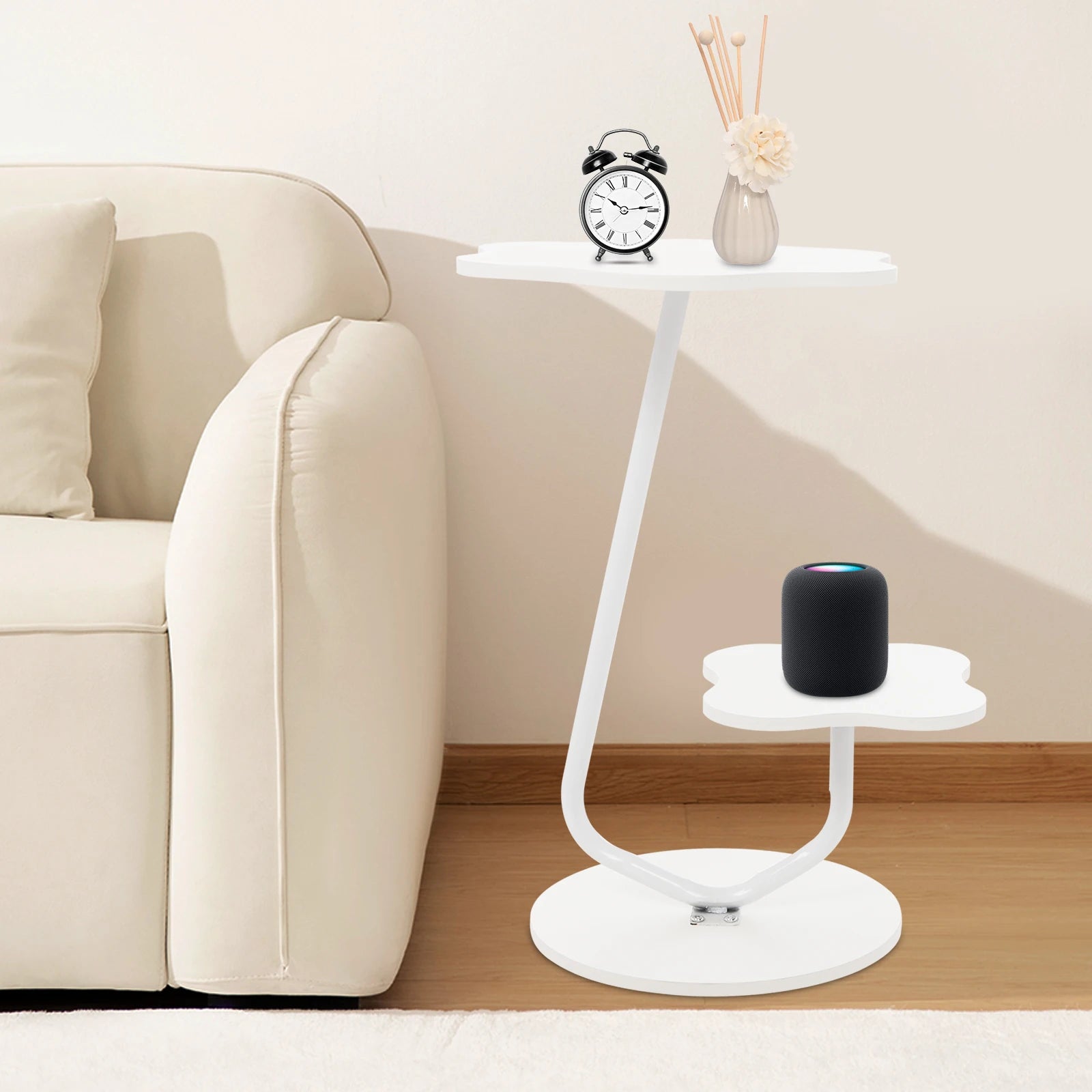 Flower-shape Coffee Table 2-tier Nordic Side Table INS Decoration Corner Table Home Ornament Cream White