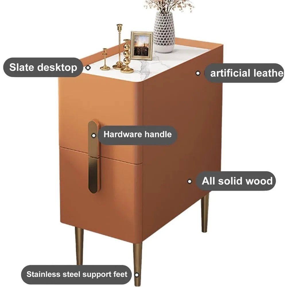 Contemporary 2-Drawer Nightstand, Compact Side Table, Elevated Coffee Table, Metal-Legged Bedside Table with Light-Tone Finish
