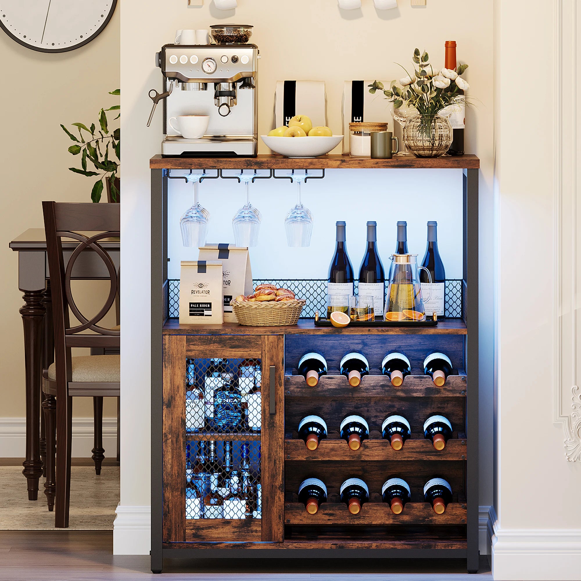 Industrial Wine Bar Cabinet – Removable Wine Storage with LED Lights