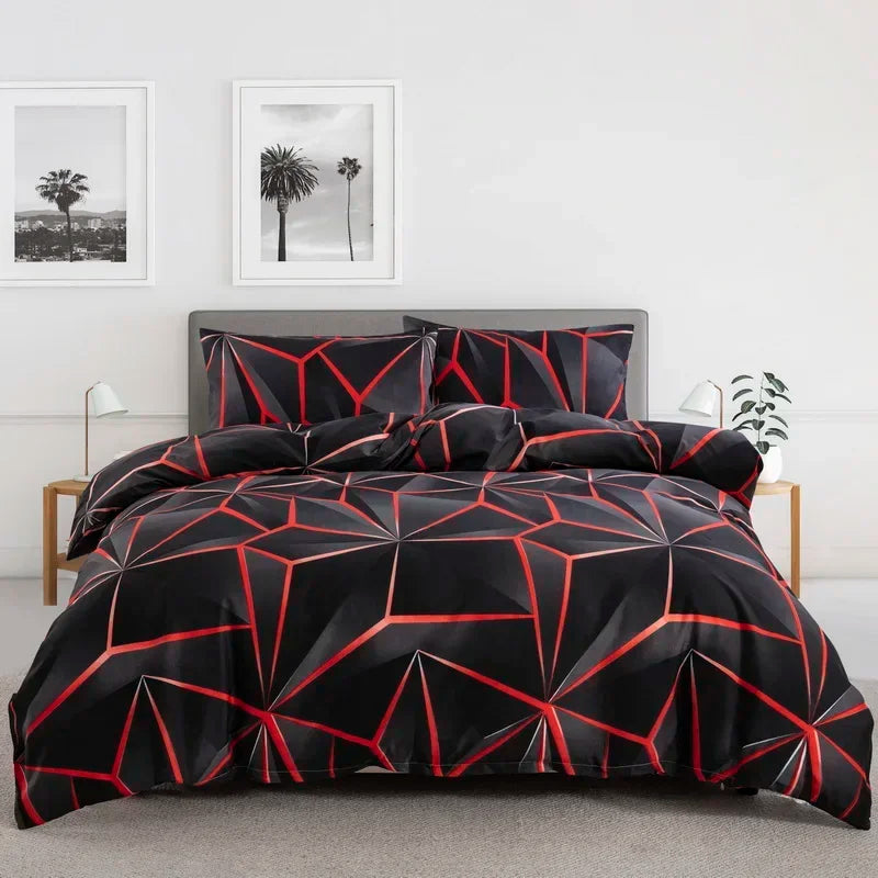 Grey Feather Duvet Cover Set – Full / Queen Reversible Boho Bird Plume Bedding Set