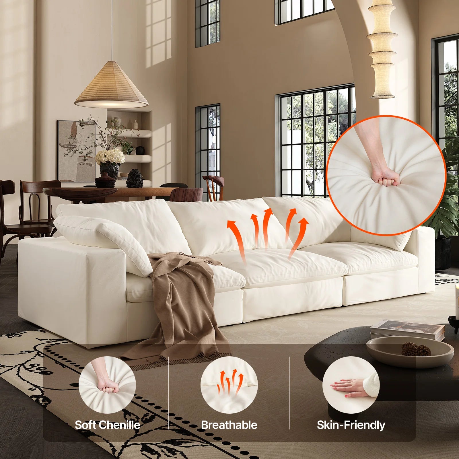 Comfy Cloud Couch 120'' Modern Sectional Sofa for Living Room Down Filled Couch with Ottoman U Shaped 5 Seater Convertible Sofa