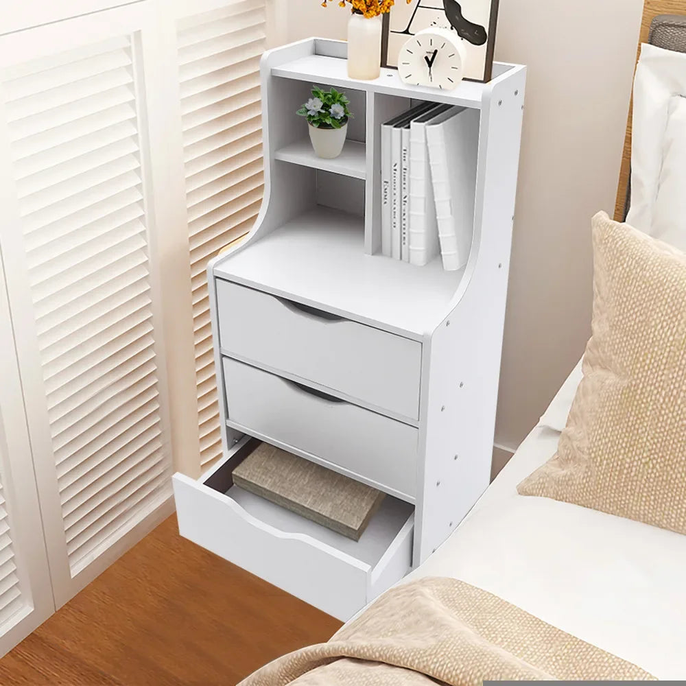 White 3-Drawer Storage Nightstand, Multifunctional Bedside Cabinet for Bedroom, Easy Assembly Compact Side Table with Drawers