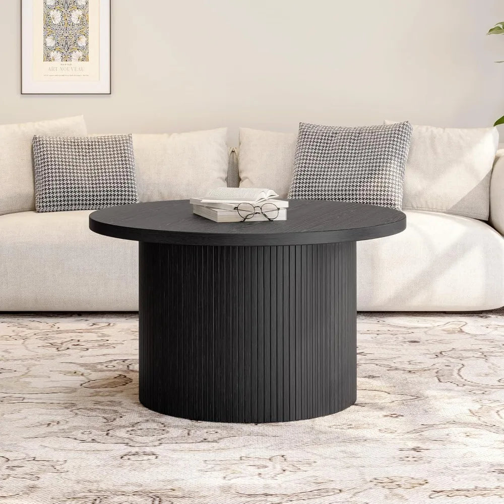 Tambour Drum Coffee Table – Mid-Century Modern Wood Accent Center Table for Living Room