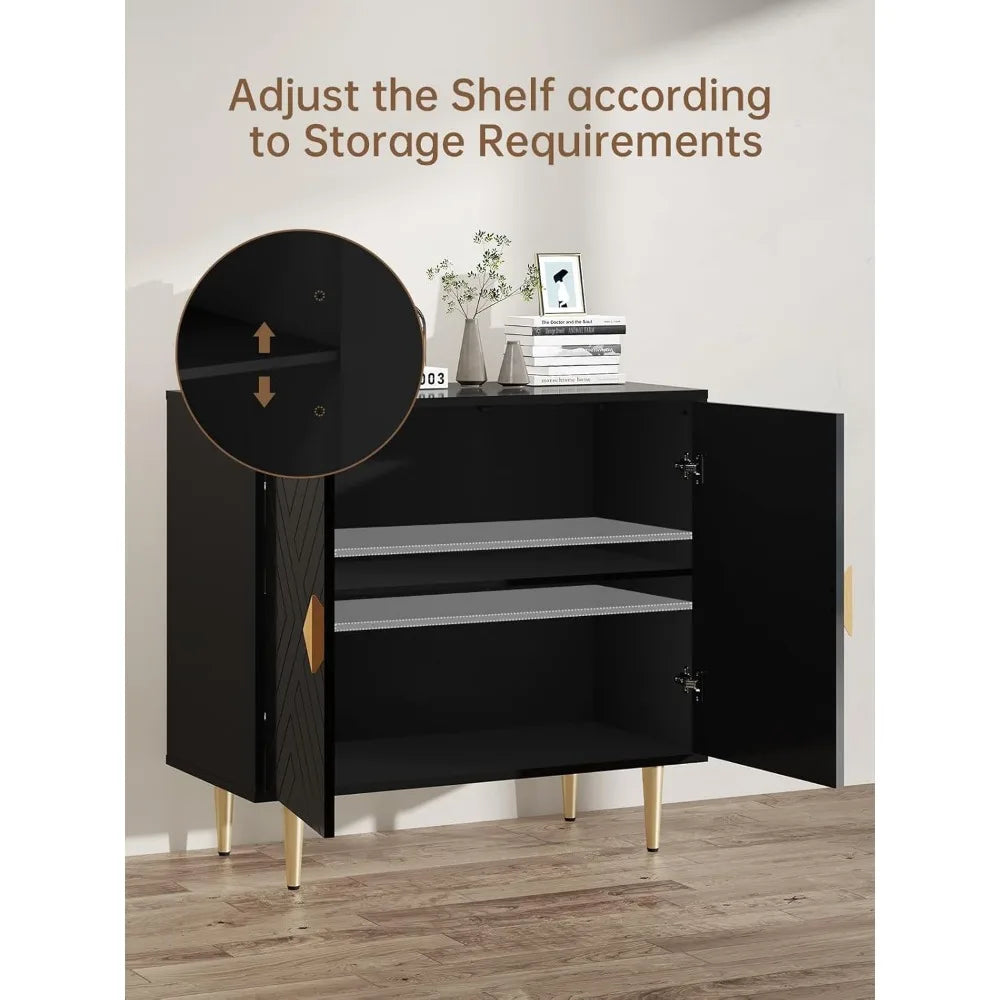 Sideboard Cabinet, 63'' Modern Buffet Cabinet with Storage Set of 2, Credenza with 4 Doors and Adjustable Shelves, Sideboard for