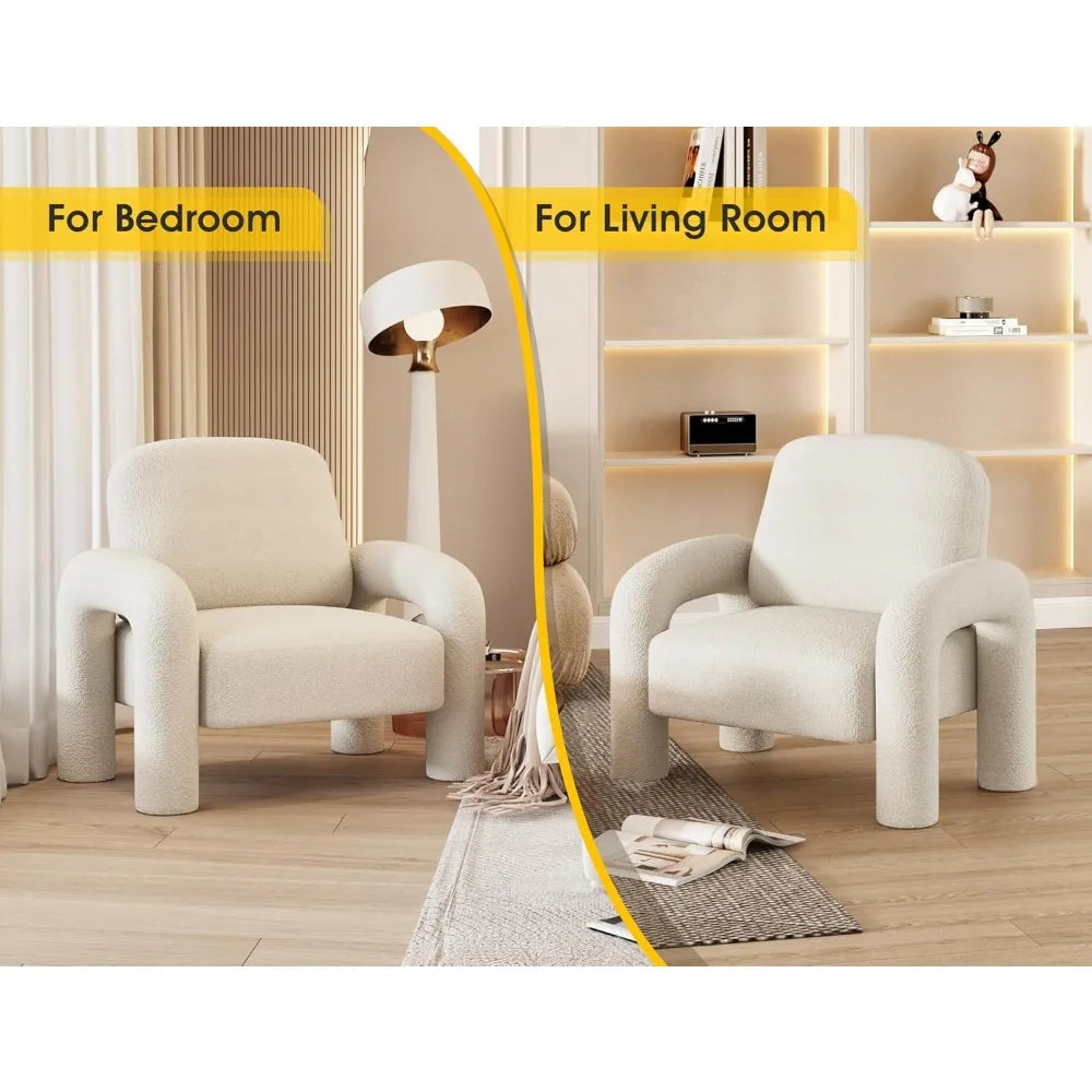 Modern Teddy Sherpa Accent Chair – Fluffy Upholstered Cozy Reading Armchair