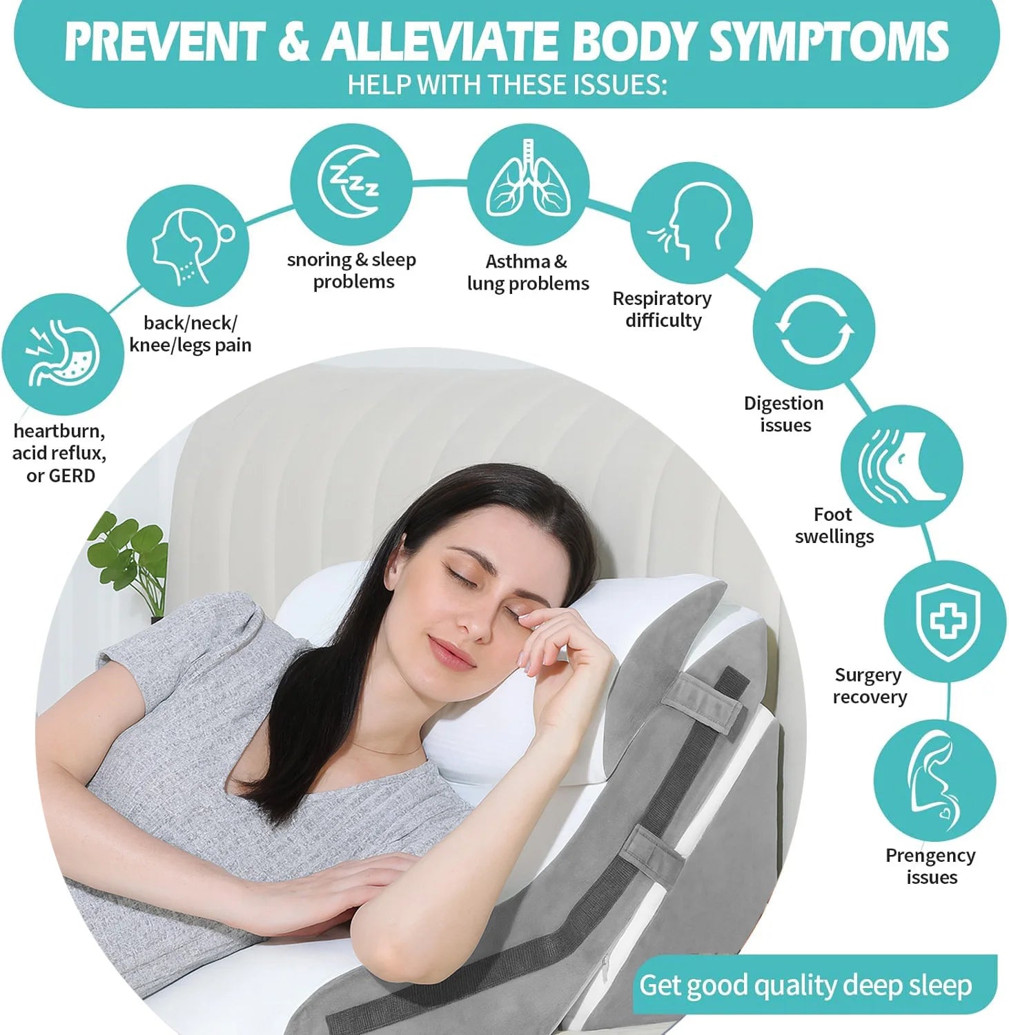 3PCS Bed Wedge Pillow for Sleeping 20-in-1 Adjustable Memory Foam Triangle Pillow for Back Leg Pain Relief, Snoring