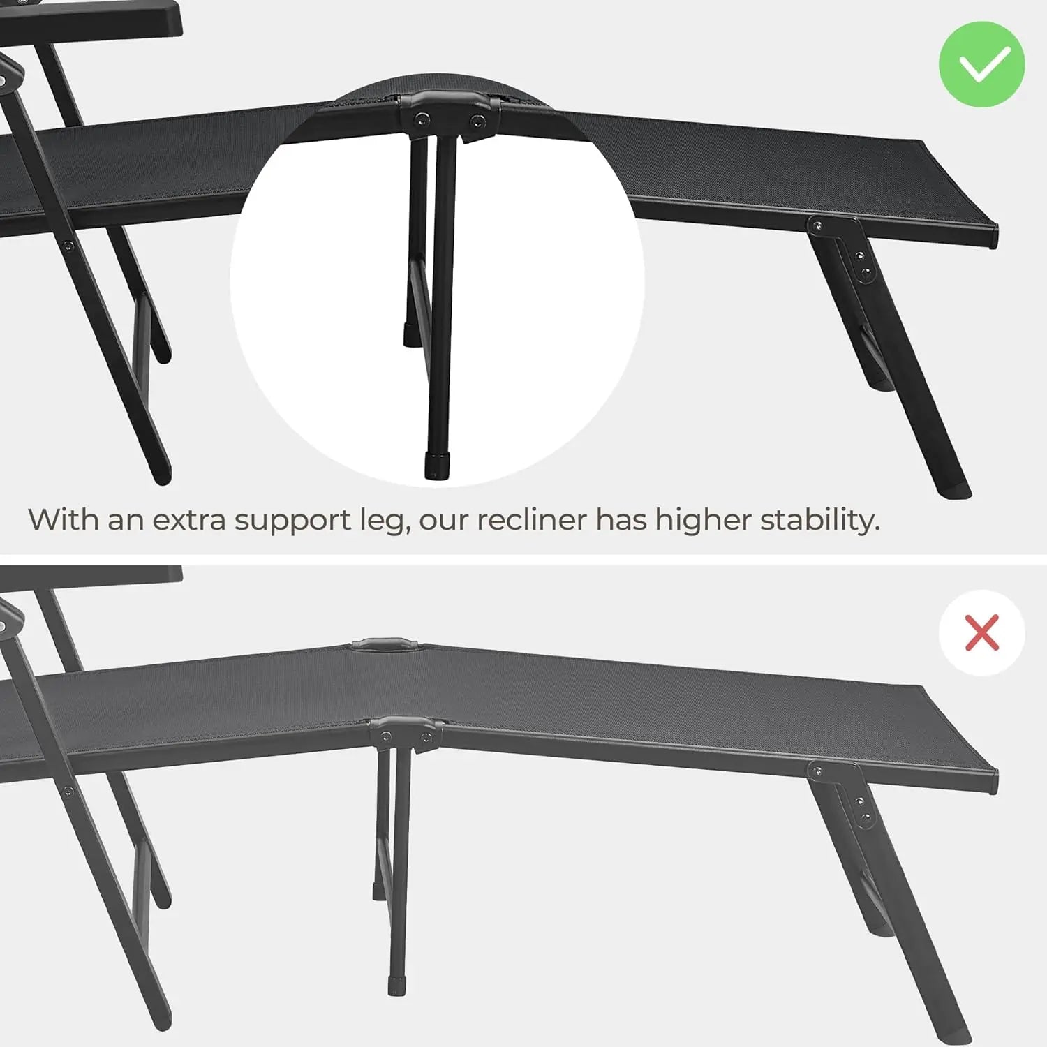 Outdoor Folding Chaise Lounge Set of 2 Patio Reclining Chairs w/Adjustable 7-Position Back for Beach Pool Garden Yard Deck Black