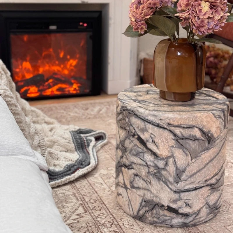 Black White Side Tables Cylindrical Imitate Marble Flowerpot Stand Artistic Coffee Table for Living Room Modern Sofa End Tables