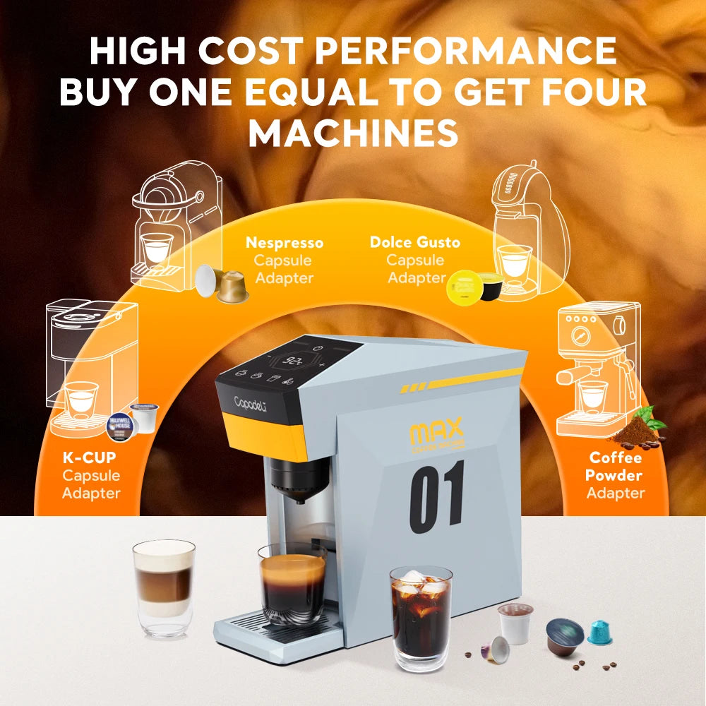 4-in-1 Multi-Compatible Espresso Machine – K-Cup, Nespresso Original, DG Capsules & Ground Coffee