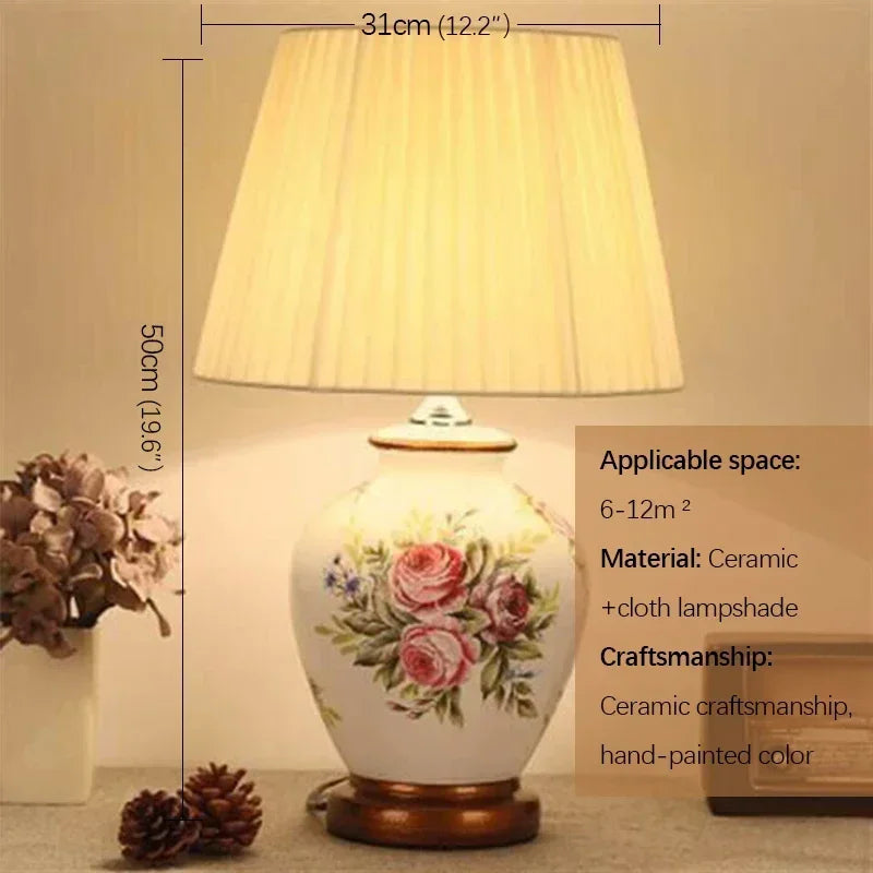 Ceramic Table Lamp LED Luxury Modern Creative Flower Pattern Desk Lights For Home Living Room Bedroom Bedside