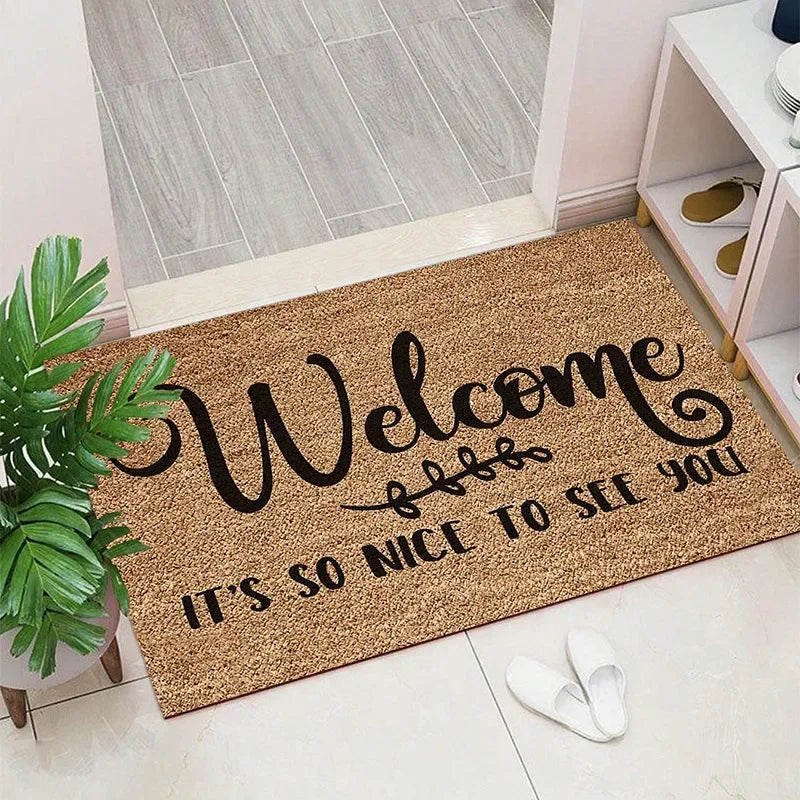 Welcome Inspired Patterned Door Mat Artistic Elegant Print Mat Non Slip Floor Mat For Entryway Doorstep Home Decor