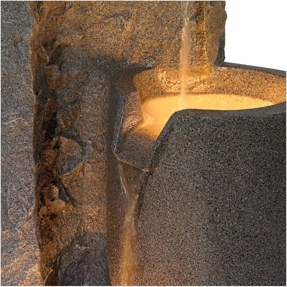 Large Zen Outdoor Floor Fountain, 34.5 High, Modern Tiered Waterfall with LED Light for Garden, Patio, and Backyard