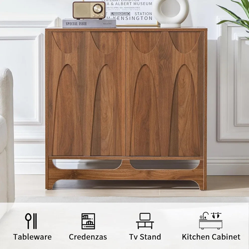 Sideboard Buffet Cabinet with Storage Set of 2, 63” Wide Mid Century Modern Wood Storage Cabinet with 4 Doors and Adjustable She