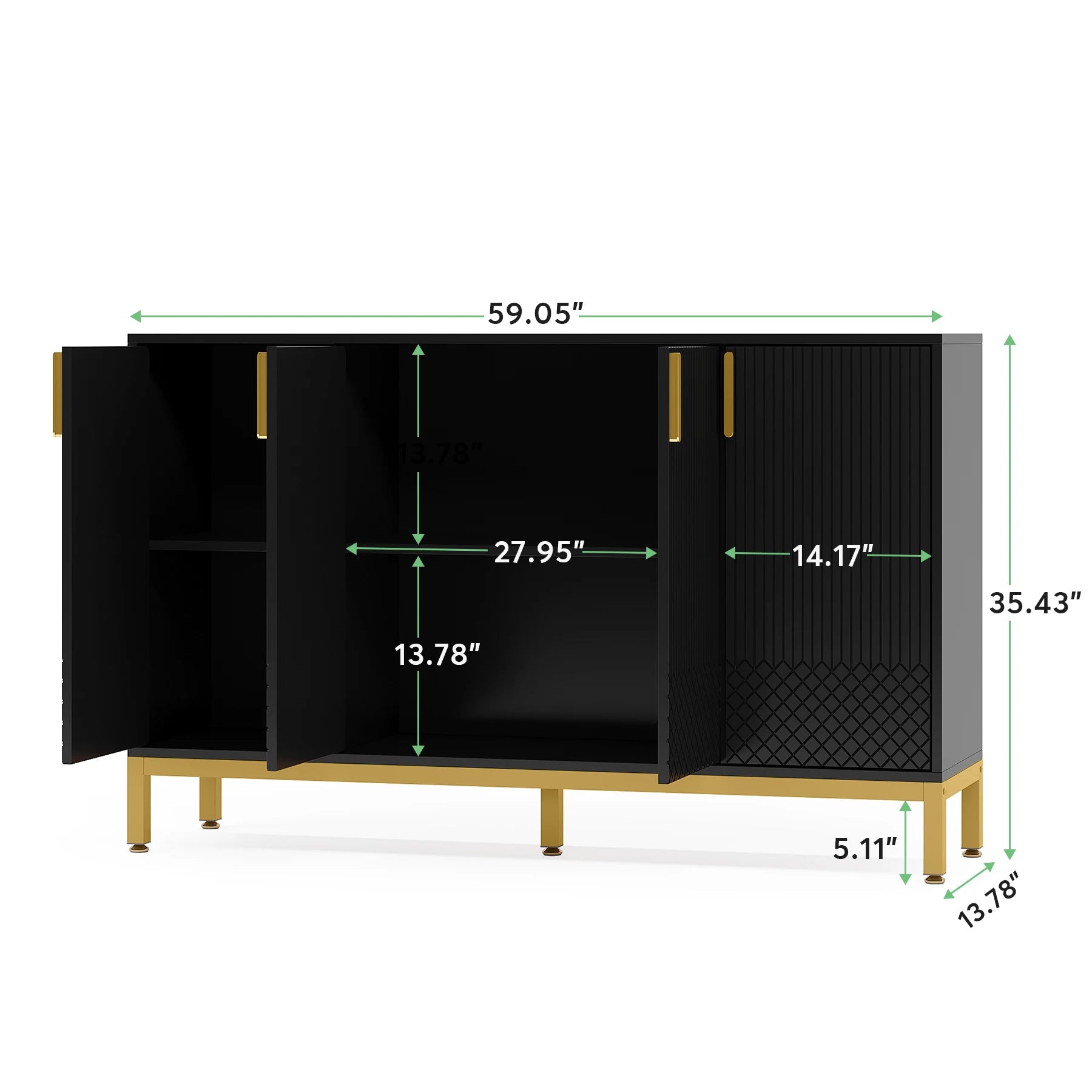 Tribesigns Modern Storage Cabinet, 59 Inch Console Cabinet Sideboard Buffet Cabinet with 4 Doors & Gold Metal Base