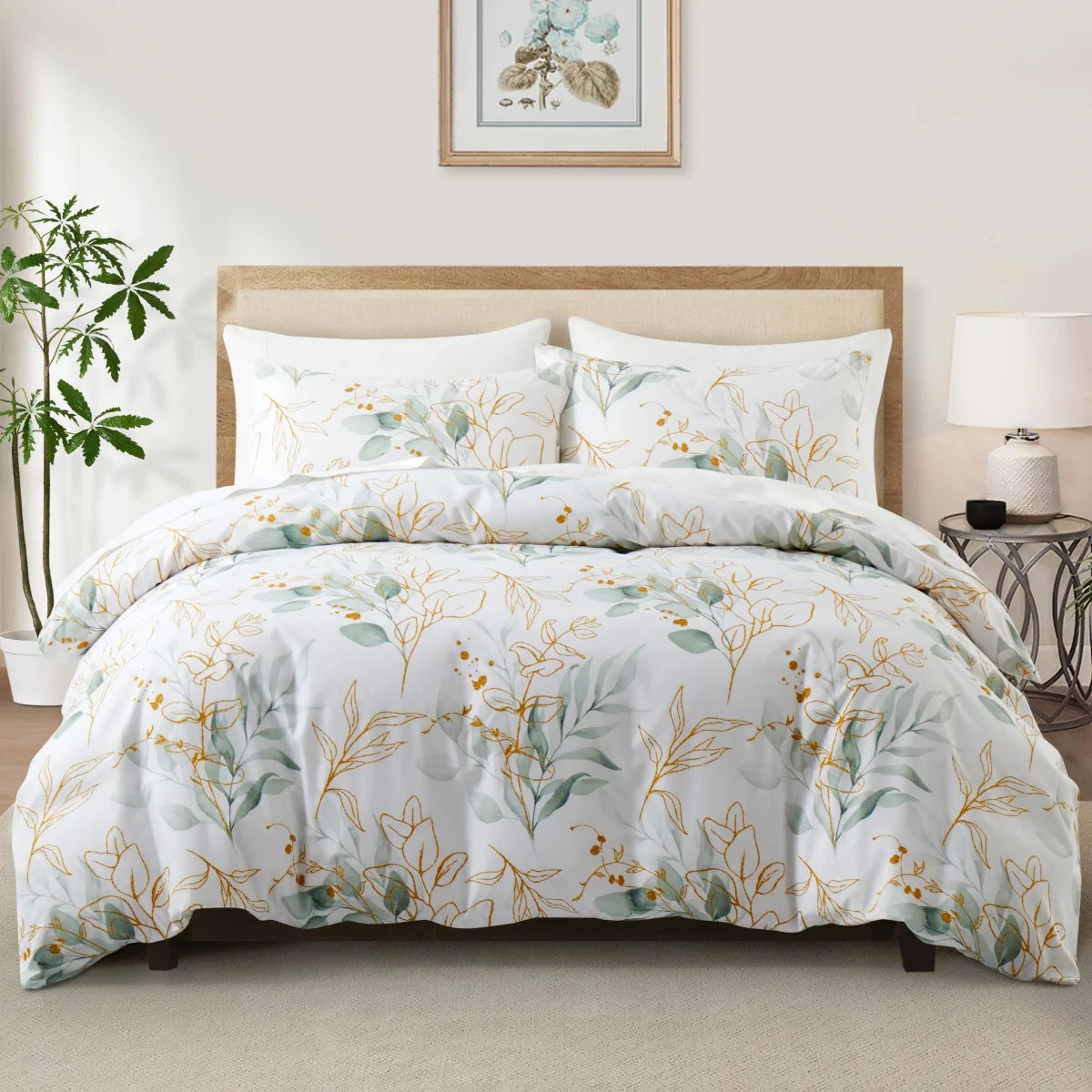 Sage Green Floral Duvet Cover Twin Queen 2/3 Pieces Flower Plum Blossom Bedding Set Reversible Botanical Branch Comforter Cover