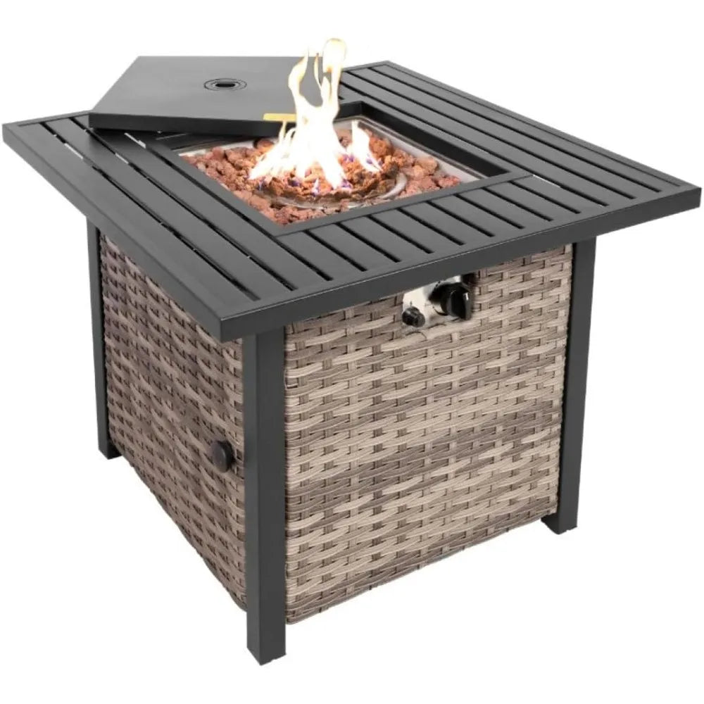 Fire Pit Table Outdoor Firepit 50,000 BTU Firepits for Outside with Lava Rocks and Removable Lid Metal Fire Pits for Outside