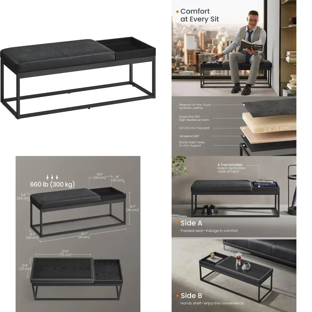 Reversible Top Storage Ottoman Bench with Tray – End-of-Bed Bench