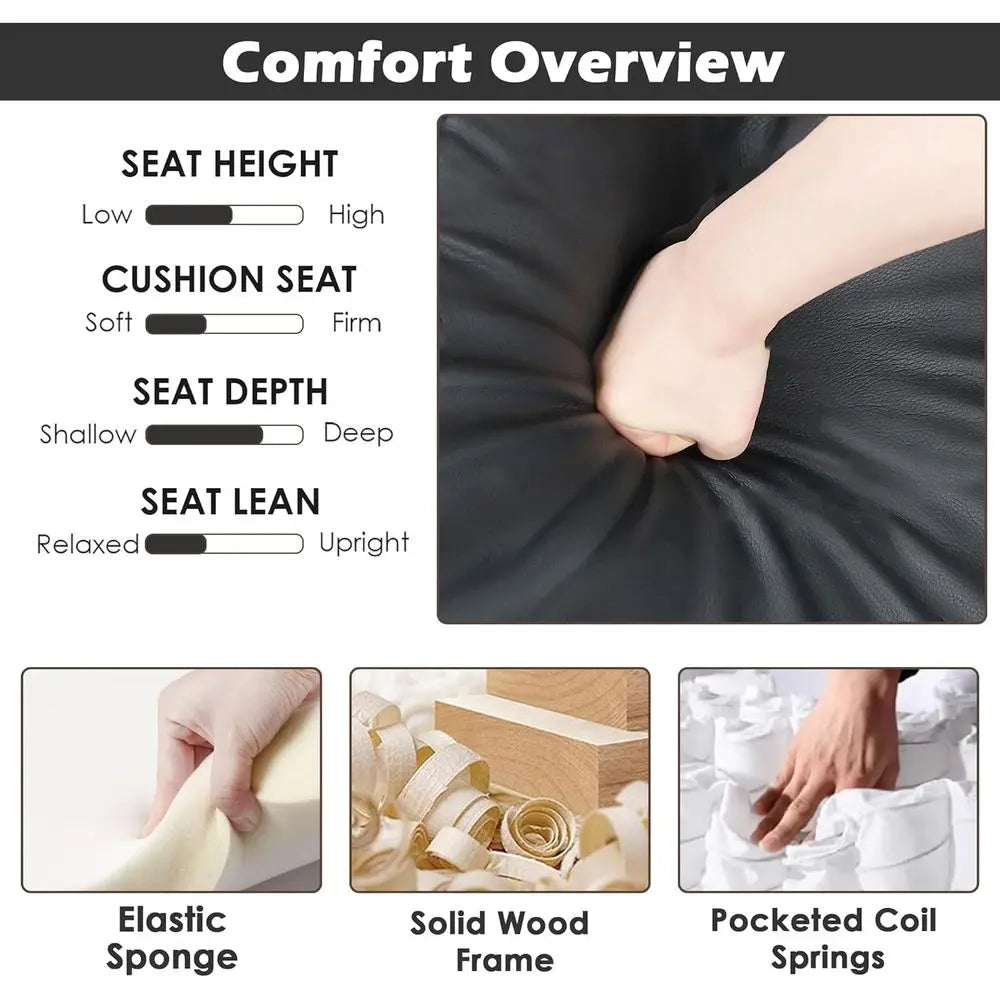 Black Leatherette Accent Chairs – Set of 2 with Arms and Metal Frame