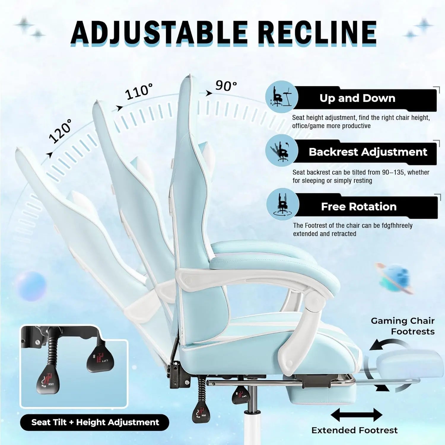 Homall Gaming Chair Video Game Chair Footrest and Massage Lumbar Support Ergonomic Computer Chair Height Adjustable Swivel Seat