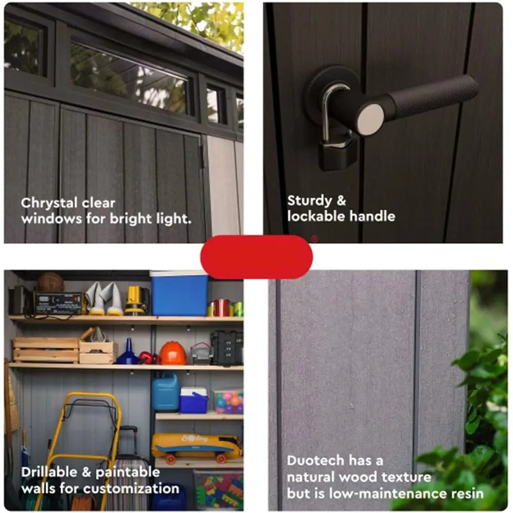 All-Weather Storage Shed: 9x7 Ft with Skylight, Window, Built-In Ventilation, Walls, and Lockable Double Doors for Outdoor Equip