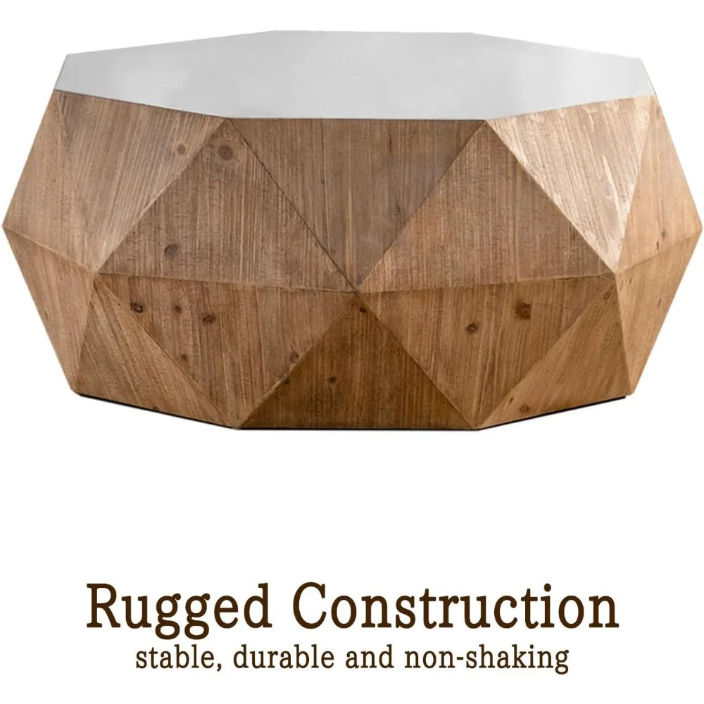 38” American Retro Drum Coffee Table – White Vintage Center Table