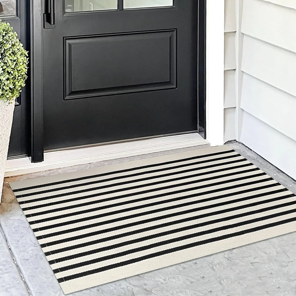 Loop Pile Striped Entry Door Rug – Machine-Washable Indoor & Outdoor Floor Mat