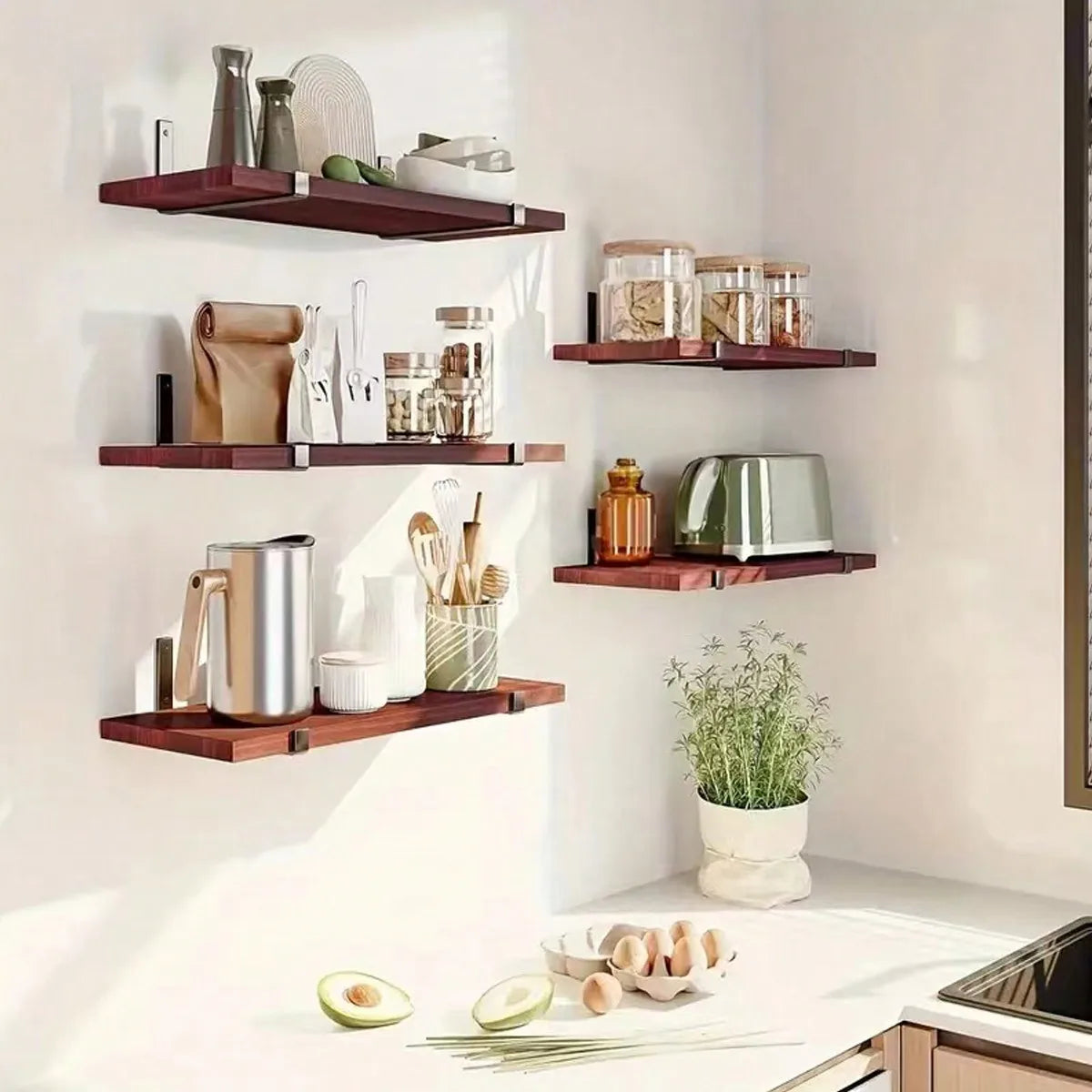 5pcs Equal-Length Floating Wall Shelves - Aesthetic Wall Decor & Storage for Bedroom/Living Room/Study