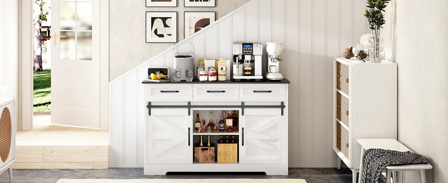 Redlife Sideboard Buffet Cabinet 53.5'' Coffee Bar Storage Cabinet w/ Adjustable Shelves  Sliding Doors for Dinning Room Kitchen