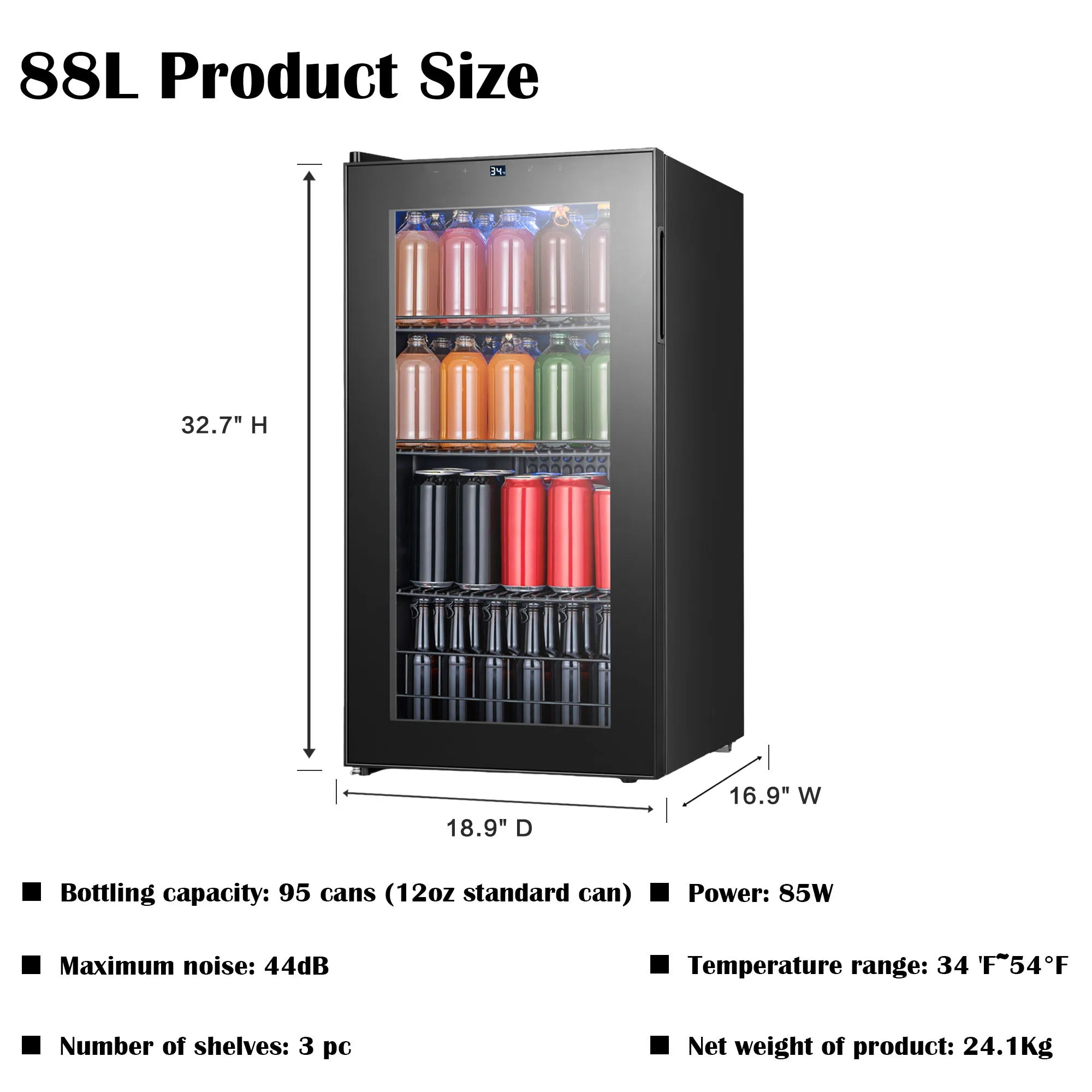 Beverage Refrigerator Cooler - Wine Cabinets, 46/62/88/95/130 L Drink Mini Fridge 34°F-54°F Digital Temperature Control for Home