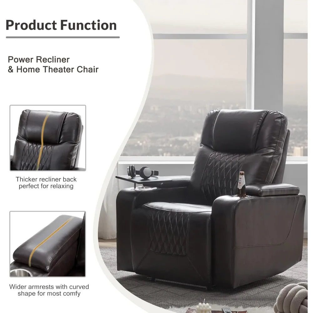 Electric recliner chair with USB Charge Port, 360 Swivel Tray Table, Hand in-Arm Storage, Cup Holders, ambient lighting