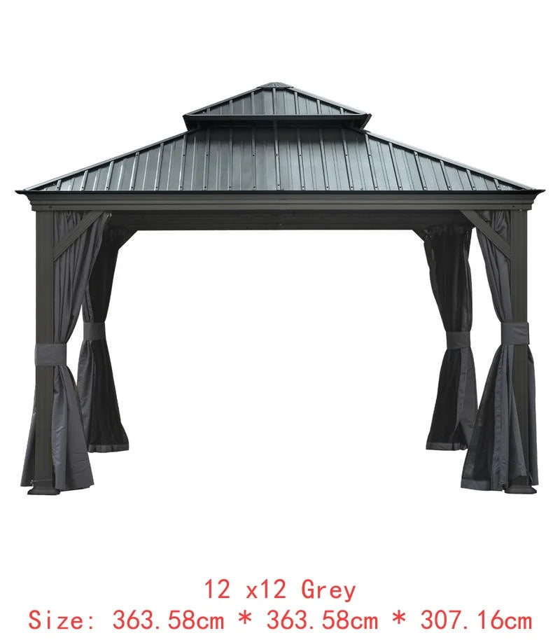 14x22 Hardtop Gazebo, Upgraded Metal Canopy with Drainage System, Dual-Layer Galvanized Steel Roof, Includes Curtains &