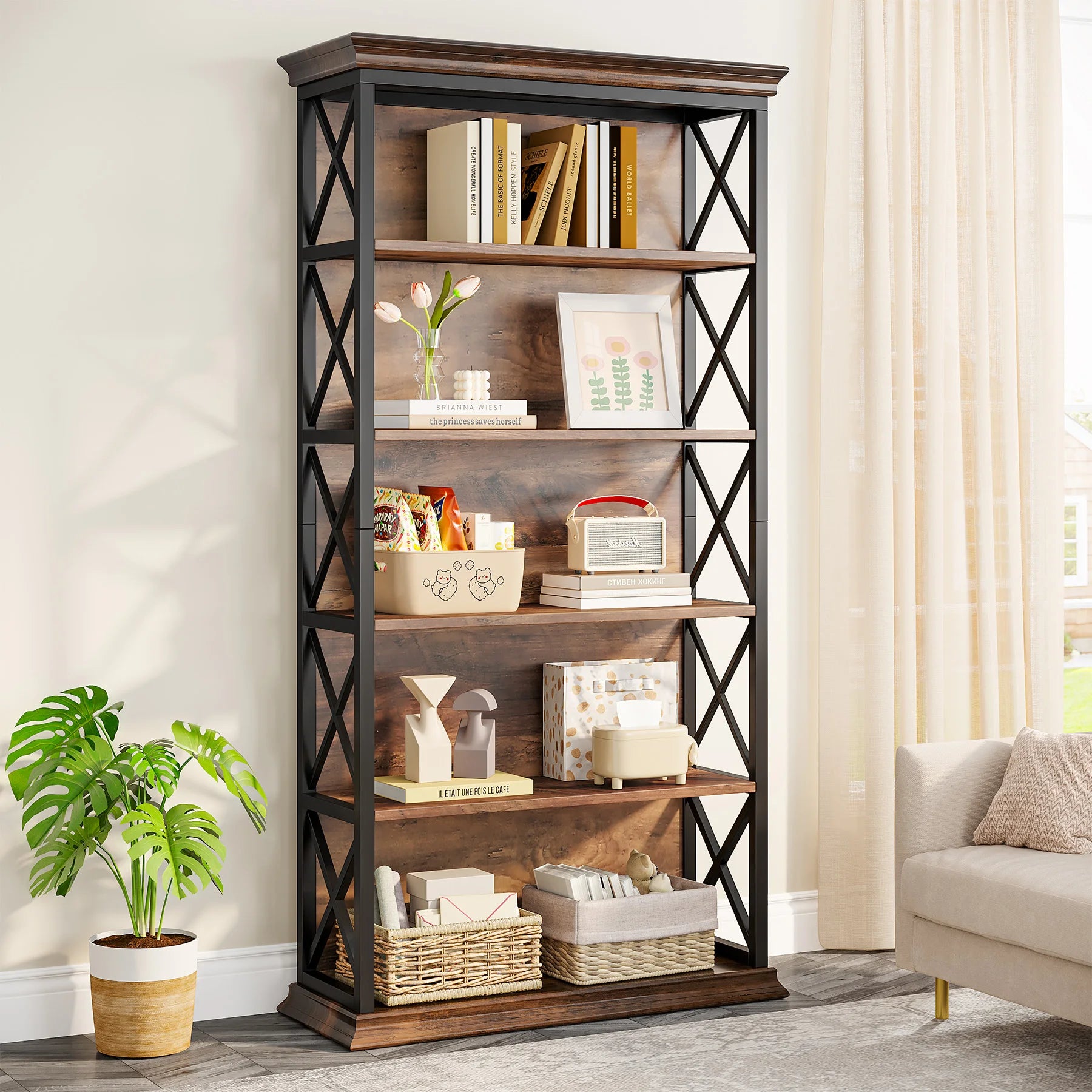 Tribesigns 6-Tier Industrial Bookcase – 71″ Floor-Standing Display Storage Shelf